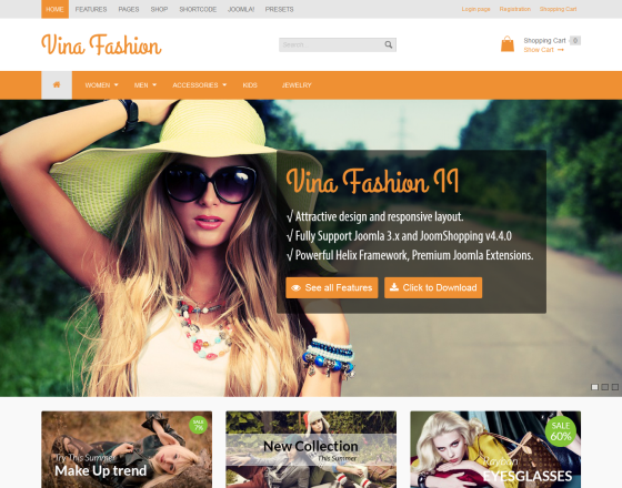 Vina Fashion II - Responsive JShopping & Joomla 3.x Template