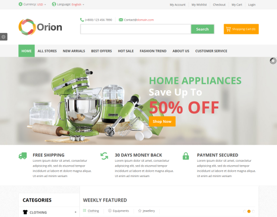 Vina Orion - Businesses & e-Commerce Joomla Template